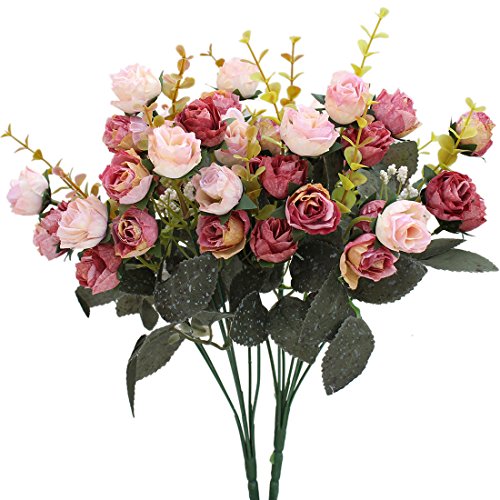Luyue, Künstliche Seiden-Blumen-Sträuße mit 7 Stielen und 21 Rosen, 2 Stück Pink coffee