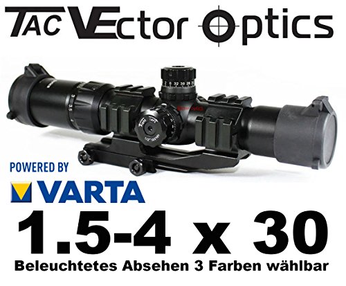VECTOR-OPTICS Taktisches Zielfernrohr Mustang mit Schott Germany Gläsern 1.5-4 x 30 inkl. Picatinny Montage und Deckel