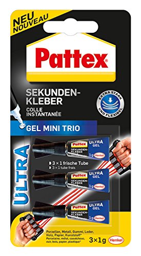 Pattex Sekundenkleber Gel Mini Trio / Lösungsmittelfreier Gel-Kleber / Transparent, tropffrei und wasserfest / 3 x 1g