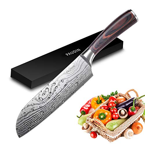 PAUDIN 17cm Santokumesser Kochmesser aus deutschem Messerstahl, Sushi Messer Küchenmesser mit ergonomischem Griff für Haus und Restaurant