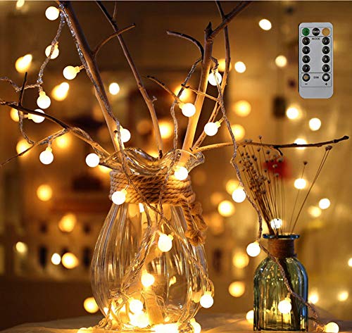 100er LED Kugeln Lichterkette Batteriebetrieben 10m warmweiß Stimmungslichter, Innen und Außen Lichterkette Sternlicht für Weihnachten, Hochzeit, Party, Ferien