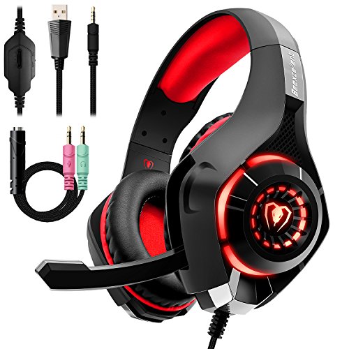 Beexcellent GM-1RED Gaming Kopfhörer für PS4 PC Xbox One, LED Light, Rot