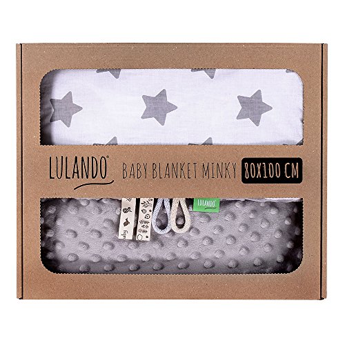 LULANDO Babydecke Kuscheldecke Krabbeldecke aus 100% Baumwolle (80x100 cm). Super weich und flauschig. Kuschelige Lieblingsdecke für Ihr Baby. Farbe: Grey - Grey Stars / White