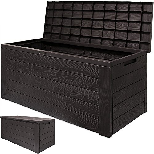 Auflagenbox Woody Holzoptik mit klappbarem Deckel - 120x46x57cm Kissenbox Gartenbox Truhe Tischtruhe