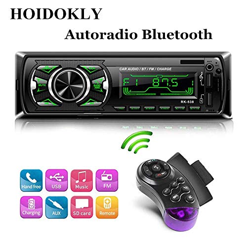 Hoidokly Autoradio mit Bluetooth Freisprecheinrichtung, 60W x 4 Single Din Universal Autoradio FM Empfänger Eingebautes Mikrofon, Universal MP3 Player Unterstützung USB/TF/AUX/WMA/WAV + Fernbedienung