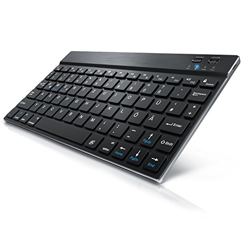CSL - Ultra Slim Bluetooth Tastatur (Aluminium-Gehäuse) - Bluetooth 3.0 (Wireless) - Deutsches Tastatur-Layout - schwarz/silber - Layout opitmiert für Apple Produkte - Anwendung auch für PC / Android Geräte