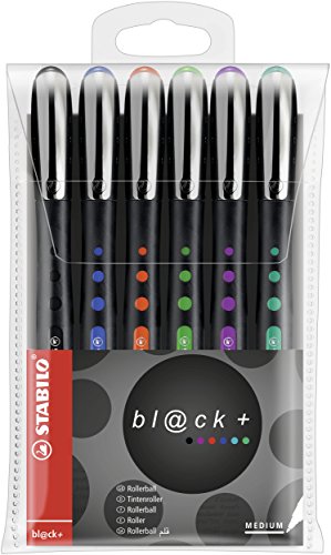 Tintenroller - STABILO bl@ck - medium - 6er Pack - schwarz, blau, rot, grün, lila, türkis