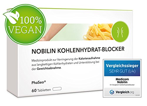 NOBILIN KOHLENHYDRATBLOCKER – 60 Tabletten zur Unterstützung der Gewichtsabnahme, natürlicher Appetitzügler ohne tierische Inhaltsstoffe zum Gewichtsverlust, Diät Kapseln zum Abnehmen