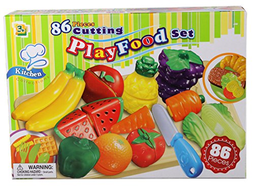86 tlg Lebensmittel Set für Spielküche schneidbar Obst Gemüse Snacks