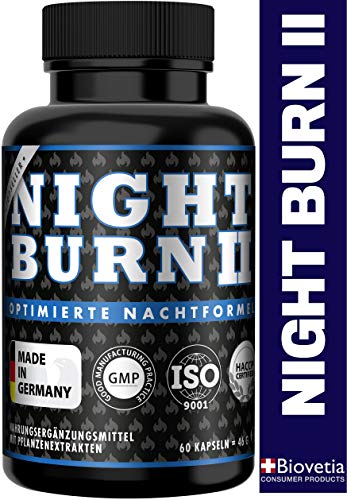 NIGHT BURN 2 Fatburner für die Nacht, Abnehmen + Appetitzügler + Schlafsupport, für Diät im Schlaf, die Nummer 1 Rezeptur aus den USA, Made in Germany nach ISO und HACCP, 60 Kapseln