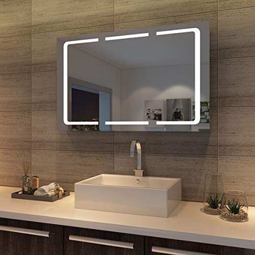 sunnyshowers LED Spiegelschrank 3 türig 1050 x 650 x 130 mm Badezimmerspiegel wandschrank Badschrank mit Beleuchtung mit Steckdose