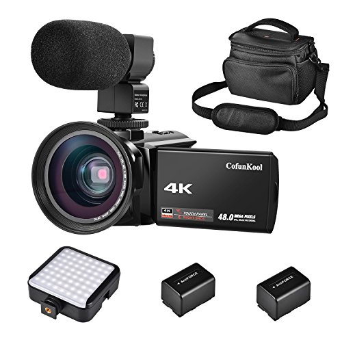 CofunKool 4k Ultra HD Camcorder nachtsicht infrarot Videokamera 30 FPS Video Camcorder WIFI Kamera Webcam HDMI - ausgang Camcorder 13.0 Mega pixels mit Externem Mikrofon und LED Kamera Licht + Weitwinkelobjektiv + 2 Batterien