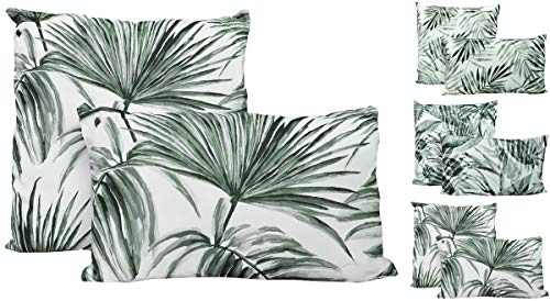 JACK 2X Outdoor Lounge Kissen 45x45cm + 30x50cm Dekokissen Set Palmen Garten Wasserfest Sitzkissen Blätter Reißverschluss Lotus Effekt, Farbe:Tropisch