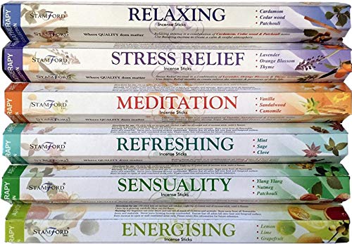 120 Sticks of Stamford Premium Aromatherapy Hex Range Incense Sticks - Relaxing, Stress Relief, Meditation, Refreshing, Sensuality & Energising Incense gift pack.