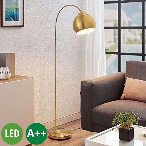 LINDBY LED Stehlampe (Bogenleuchte) 'Moisia' in Gold/Messing aus Metall u.a. für Wohnzimmer & Esszimmer (1 flammig, E27, A++) - LED-Stehleuchte, Floor Lamp, Standleuchte, Wohnzimmerlampe