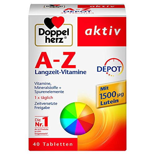 Doppelherz A-Z DEPOT Langzeit-Vitamine – Multivitamin-Nahrungsergänzungsmittel mit vielen wichtigen Vitaminen, Mineralstoffen & Spurenelementen – 1 x 40 Retard-Tabletten