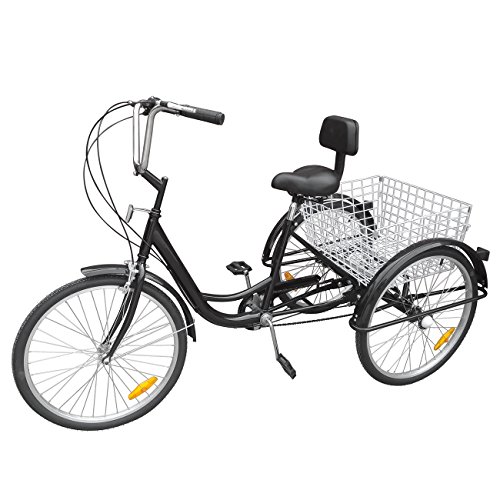 Ridgeyard 24' 6 Geschwindigkeit 3 Rad erwachsenen dreirad Fahrrad Pedal Dreirad Trike Fahrrad mit Shopping Korb (Black)