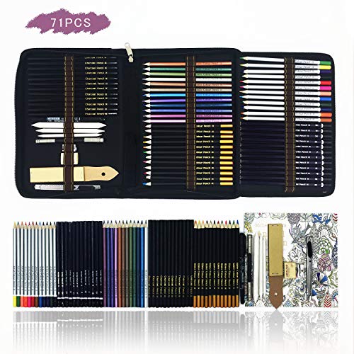 Buntstifte Set,70 Stück Professional Farbstifte Bleistifte Skizzierstifte Set Skizzieren und Zeichnen Professionelle Art Set mit Kit Bag