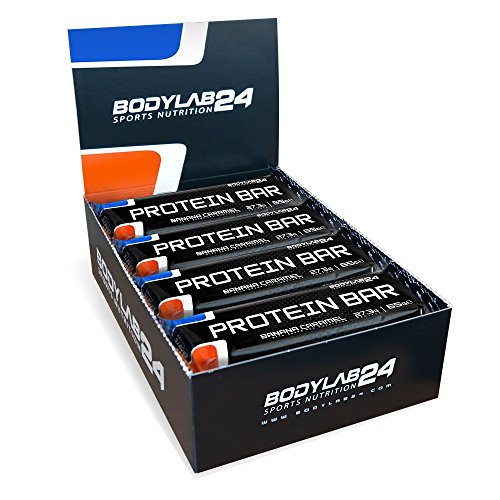 Bodylab24 Protein Bar, Eiweißriegel, Geschmack: Banana Caramel, hochwertiger Proteinriegel,  Low Carb Fitness Protein-Bar, fettarmer Premium Protein Riegel, 12 Stück á 65g