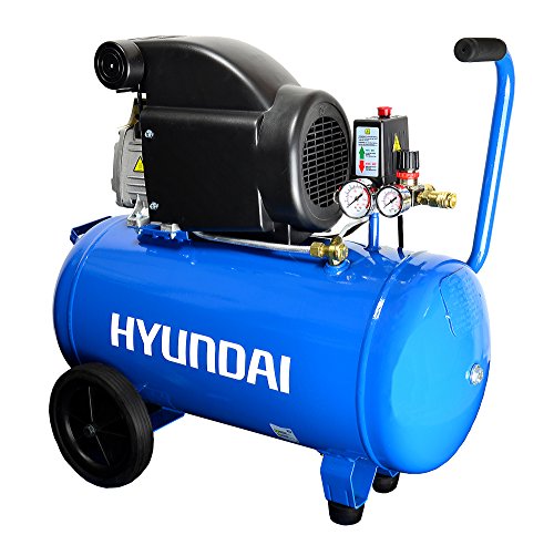 HYUNDAI Kompressor AC5001E (Druckluftkompressor mit 50 Liter Druckbehälter, ölgeschmiert, Betriebsdruck 8 bar, Motorleistung 1.5 kW (2.0 PS), 2 Schnellkupplungen, Ansaugleistung 206 L/Min)
