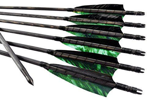 Arrowforge - Pfeile schwarze traditionelle Holzpfeile Camo Grün (6er Pack) Bogenschießen