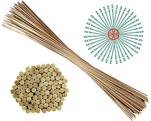 100 Pflanzstäbe | 90 cm lang | aus Bambus | Ø 6 mm | 40 Pflanzenbinder | zu verwenden als Blumenstäbe, Rank- und Pflanzstab | sehr stabil