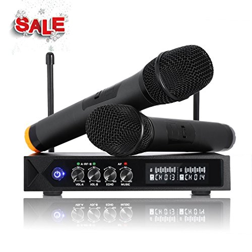 Bluetooth Mikrofon kabellos LESHP S9-UHF Profi System mit 2 Mikrofonen für Karaoke Party Konferenz Sitzung Show Bar Studio
