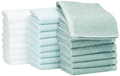 AmazonBasics Waschlappen aus Baumwolle, 24er-Pack - Meeresgrün, Eisblau, Weiß
