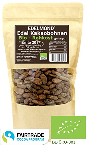 Edelmond Bio Kakaobohnen Rohkost, frisch direkt vom Farmer. Sonnengetrocknet und Fair Trade. Ohne Spritzmittel (250 g)