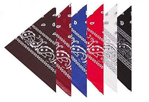 BOOLAVARD 100% Baumwolle, Paisley Bandana Headwear / Haar Schal Ansatz Handgelenk Verpackungs Band Kopf Bindung (Schwarz, Rot, Blau, Weiß, etc.) (6er Gemischt)