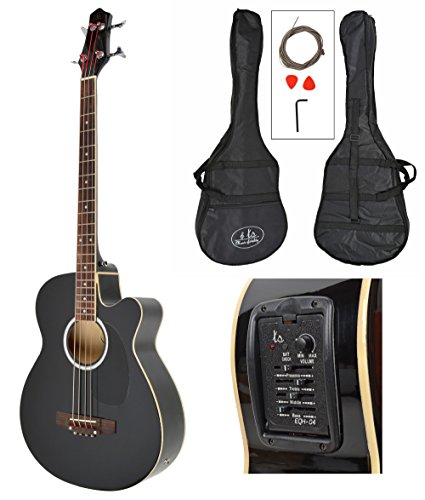 ts-ideen Akustik E-Bass Gitarre EQ Pickup Tonabnehmer Bassgitarre mit Tasche und Zubehör