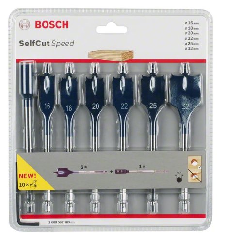 Bosch Pro 7tlg. Flachfräsbohrer-Set Self Cut Speed mit 1/4'-Sechskantschaft inklusive Verlängerung