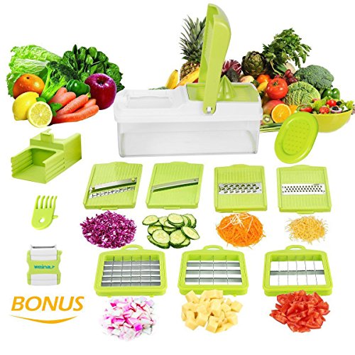 10 in 1 Verstellbarer Mandoline Gemüseschneider Kartoffelschneider, Zerteilen Gemüse Obst Schnell und gleichmäßig, Multischneider, Gemüsehobel, Gemüseschäler, Gemüsereibe und Julienneschneider in 1 von WEINAS