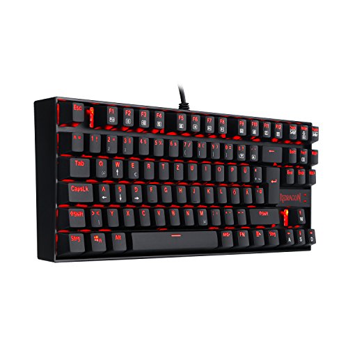 REDRAGON K552-DE Gaming Tastatur Mechanische, Ergonomische Tastatur, LED RGB Tastatur Beleuchtet in Rot, Kumara Mechanische Tastatur fur Gaming, 87 Blaue Tasten Deutsches Layout QWERTZ, USB Keyboard