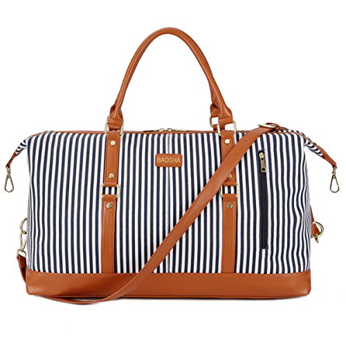 BAOSHA HB-14 Übergroße Canvas Reisetasche Frauen Damen Travel Duffel Bag Carry On Bags Segeltuch Handgepäck Weekender Tasche für Kurze Reise am Wochenend Urlaub mit Gestreift (Blaue Streifen)