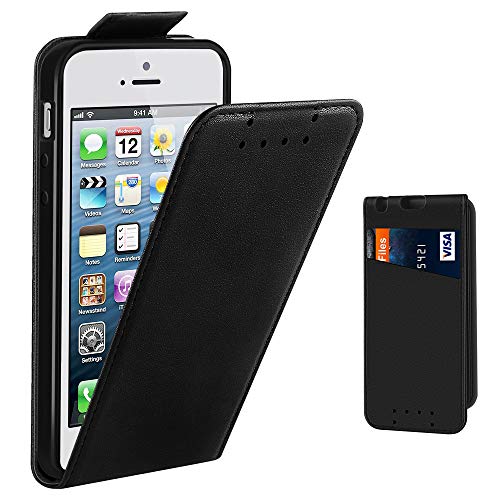 iPhone 5 Hülle, iPhone 5S Hülle, Supad Leder Tasche für Apple iPhone 5 5S SE Handyhülle Flip Case Schutzhülle (Schwarz)