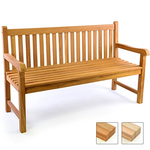 Divero 3-Sitzer Bank Holzbank Gartenbank Sitzbank 150 cm – zertifiziertes Teak-Holz behandelt hochwertig massiv – Reine Handarbeit – Wetterfest (Teak behandelt)