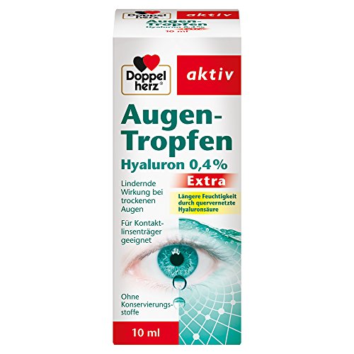 Doppelherz Augen-Tropfen Extra Hyaluron 0,4 % / Feuchtigkeitsspendende Augentropfen mit lindernder Wirkung bei trockenen & gereizten Augen / 1 x 10 ml