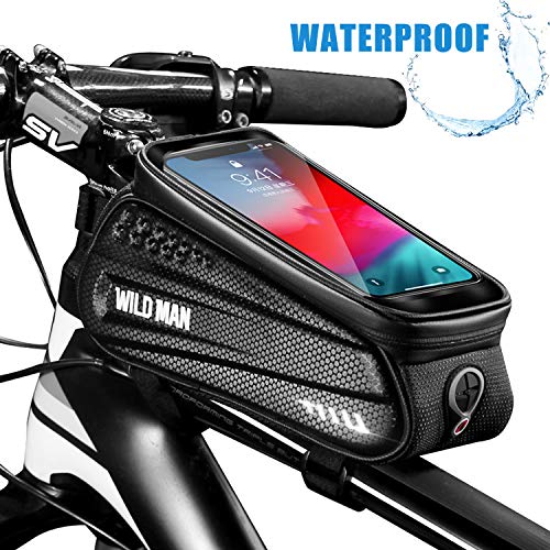 Faireach Rahmentasche Fahrrad mit Handyhalterung, Oberrohrtasche Fahrrad Handy Halterung Wasserdicht mit Fenster für Touchscreen, für iPhone Samsung Smartphone bis zu 6,5 Zoll