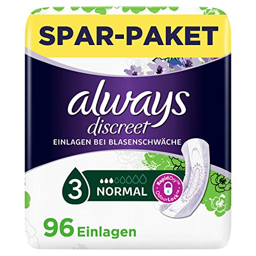 Always Discreet Inkontinenz-Einlagen Normal Spar-Paket bei Blasenschwäche, 96 Einlagen (4 Packungen x 24 Stück)