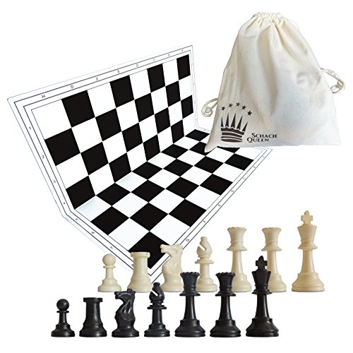 SchachQueen - Schachset - komplettes Schachspiel mit Schachbrett und Schachfiguren Plastik Feldgröße 57 mm Königshöhe 97 mm (schwarz/weiß)