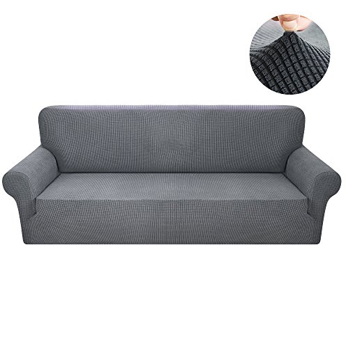 Sofabezug Sofahusse 3 Sitzer Elastisch Stretch Jacquard aus Rutschfest Material Elegant (Grau, 3 Sitzer 185-230cm)