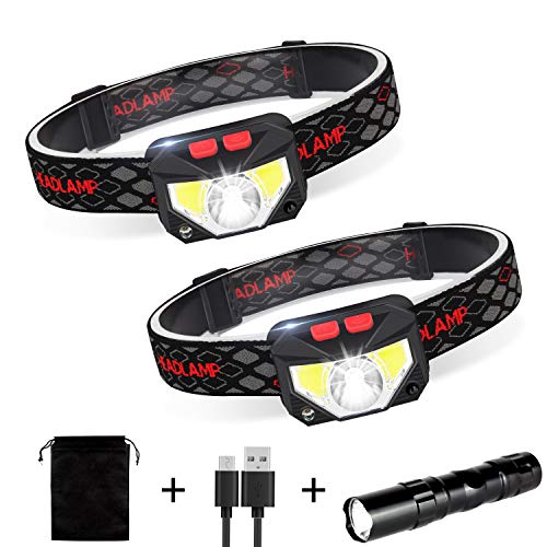 ZOYJITU LED Stirnlampe IPX4 Wasserdicht Kopflampe Super Hell 60 ° Einstellbare USB Wiederaufladbare Stirnleuchte für Camping Wandern Joggen 2 Stück