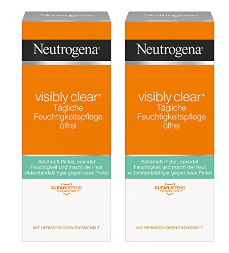 Neutrogena Visibly Clear Tägliche Feuchtigkeitspflege Ölfrei / Klärende Feuchtigkeitscreme mit Salicylsäure für das Gesicht für Tag und Nacht / 2 x 50ml