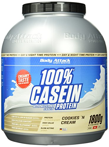 Body Attack 100% Casein Protein Cookies & Cream, 1er Pack (1 x 1.8 kg)