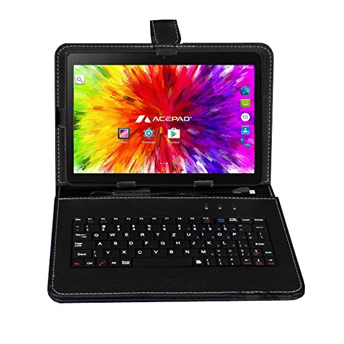 ACEPAD A121 (10.1') 3G Tablet PC, 2GB RAM, 64GB Speicher, Dual-SIM, Android 7.0, IPS HD 1280x800, Quad Core CPU, WIFI/WLAN/Bluetooth, USB/SD (Alu-Schwarz mit Tastaturtasche)