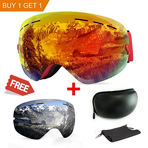 Skibrille, mit Beschlag- und UV-Schutz, für Wintersportarten, Snowboardbrille mit austauschbarer, sphärischer Dual-Linse, für Männer, Frauen und Jugendliche, für Schneemobil-, Skifahren oder Skaten, Orange