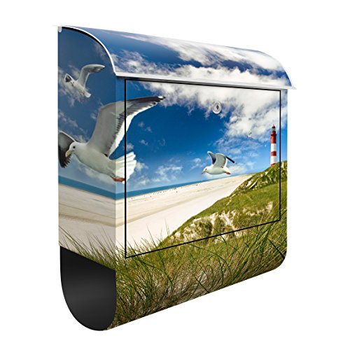 Design Briefkasten Dune Breeze | Ozean Nordsee Möwen Leuchtturm, Postkasten mit Zeitungsrolle, Wandbriefkasten, Mailbox, Letterbox, Briefkastenanlage, Dekorfolie