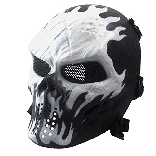 Zolimx Volles Gesicht Schädel Skelett Halloween Maske, Airsoft Paintball Taktisches Militär Halloween (Weiß)