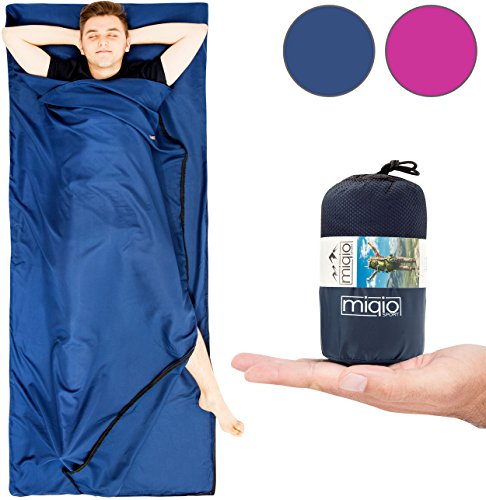 MIQIO 2in1 Hüttenschlafsack mit durchgängigem Reißverschluss (Links Oder Rechts): Leichter Komfort Reiseschlafsack und XL Reisedecke in Einem - Sommer Schlafsack Innenschlafsack Inlett Inlay